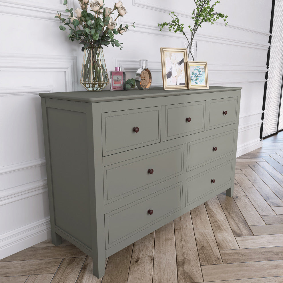 7-Drawer 48" W Solid Wood Dresser, Gray