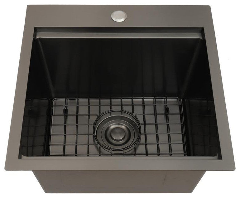 Workstation Top Mount/Drop-in Matte Stainless Steel Sink, Black, 18x18x10