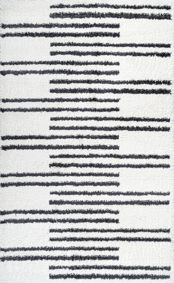 Petra Stripe Geometric Shag, White/Black, 3x5