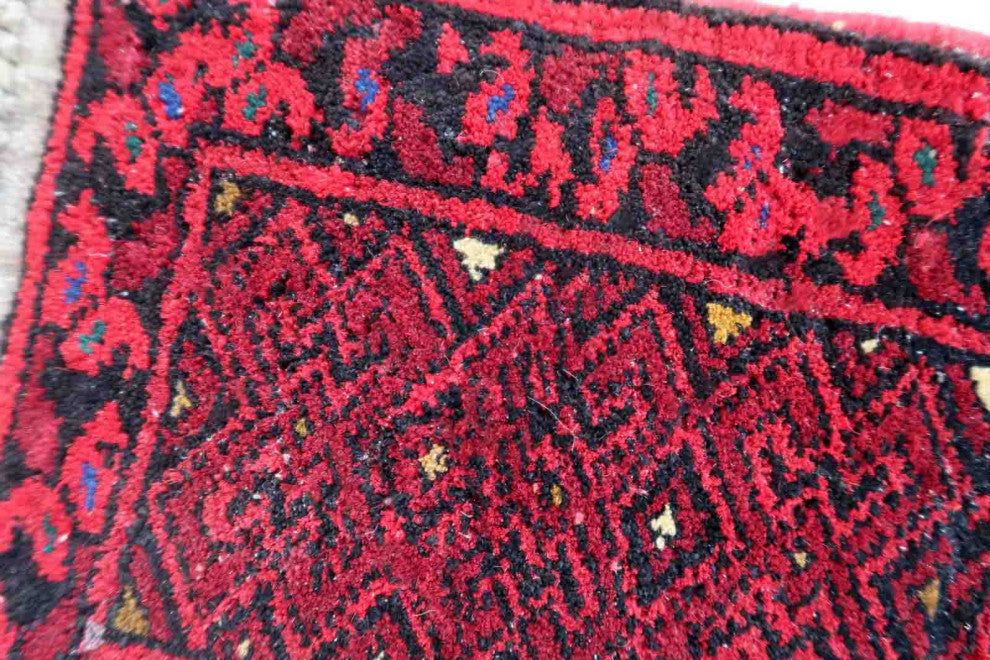 Handmade Vintage Afghan Ersari Mat 0.7'x0.9', 24cmx29cm, 1970s