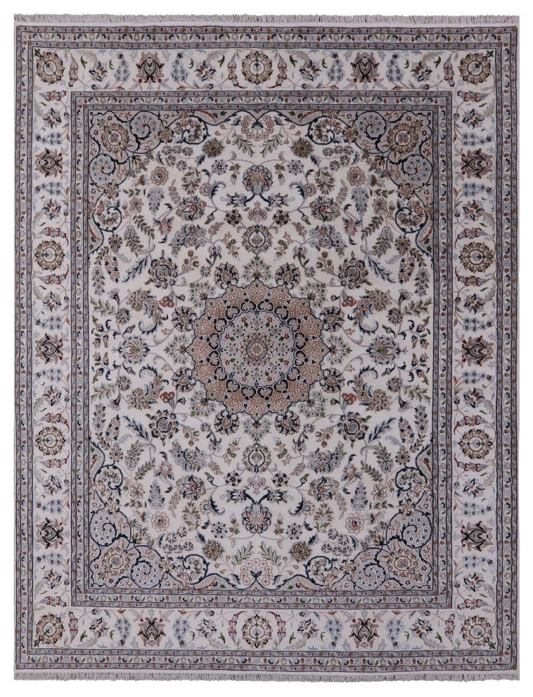 8' 1" X 10' 1" Wool and Silk Hand Knotted Persian Nain Rug Q8520