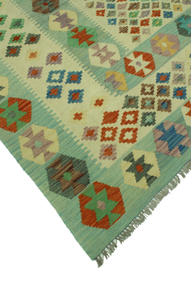 Sangat Kilim Steven Ivory/Light Blue Rug, 8'0x11'4