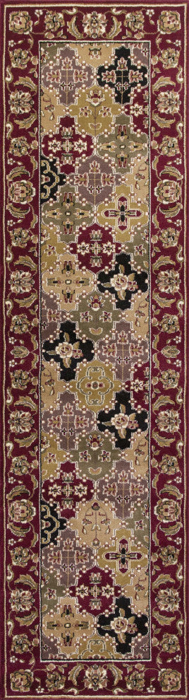 HomeRoots 7' Octagon Red Floral Panel Bordered Indoor Area Rug
