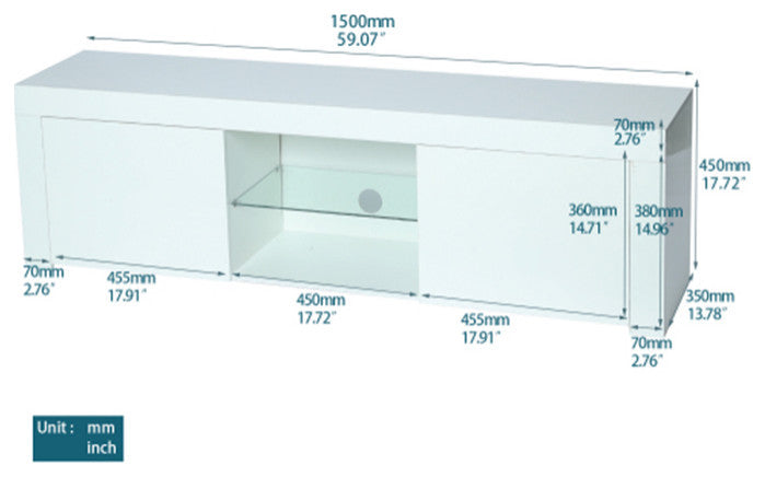 White morden TV Stand with LED Lights high glossy front TV Cabinet