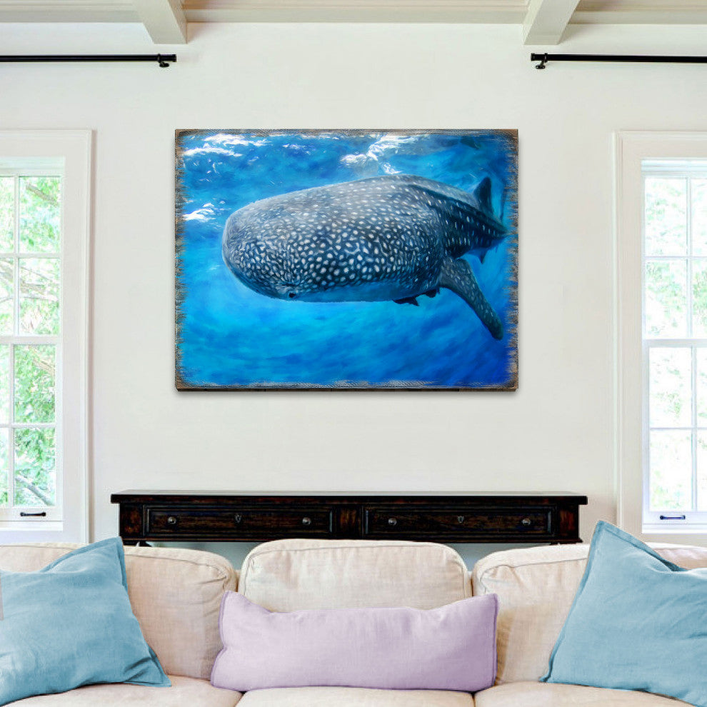 Blue Whale Art Wooden Wall Art, X-Large 36x24