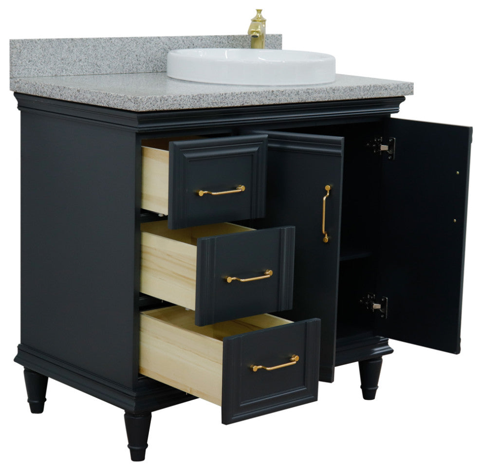 37" Single Vanity, Dark Gray Finish With Gray Granite