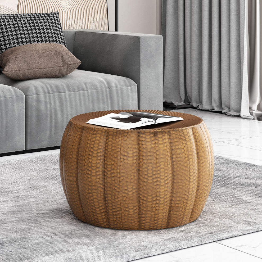 Perrotto Modern Iron Sunburst Pumpkin Coffee Table, Brushed Antique Bronze