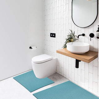 Plain PVC Bathroom Mat Set, 2 pcs, Light Blue, 20" x 20" and 20" x 31"