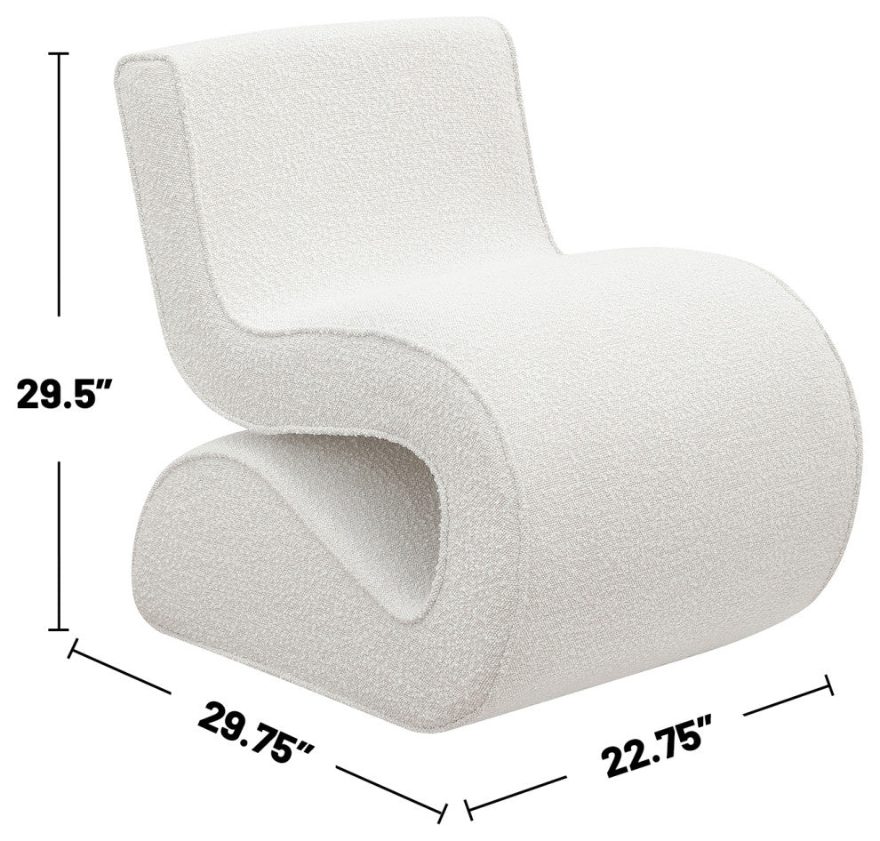 Boucle Upholstered Accent Chair With Curved Design, Cream