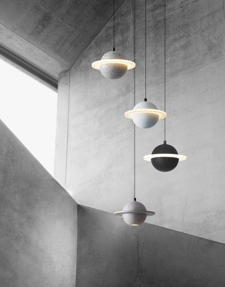MIRODEMIÂ® Pierrefeu | Planet Saturn LED Industrial Decor Lighting, Grey Bottom Glow