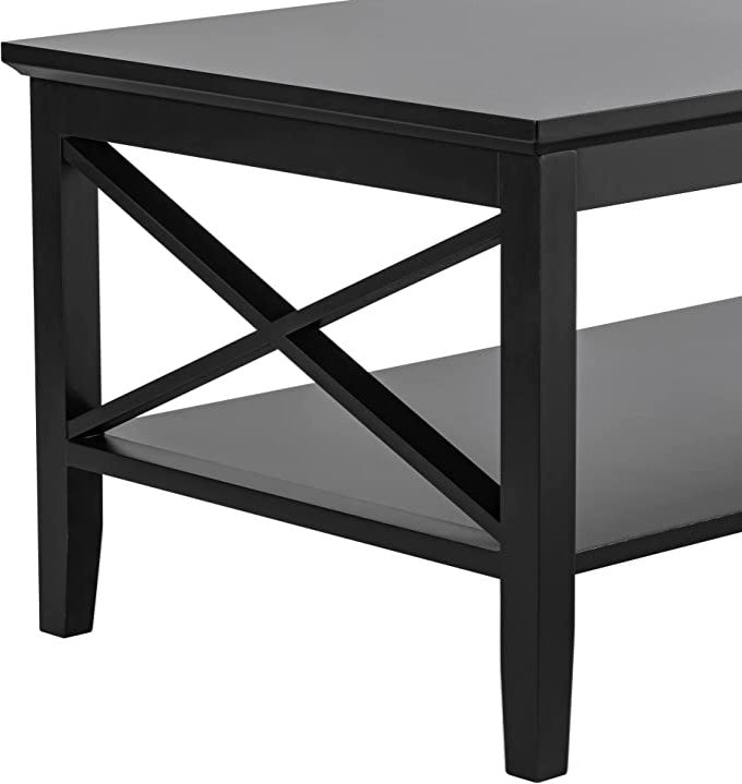 Black Wood Coffee Table with Thicker Legs and Storage for Living Room