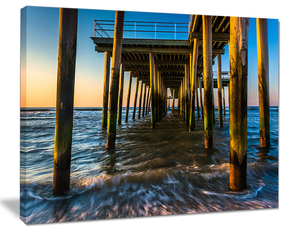 "Fishing Pier and Waves At Atlantic Sea" Sea Pier Wall Art, 20"x12"
