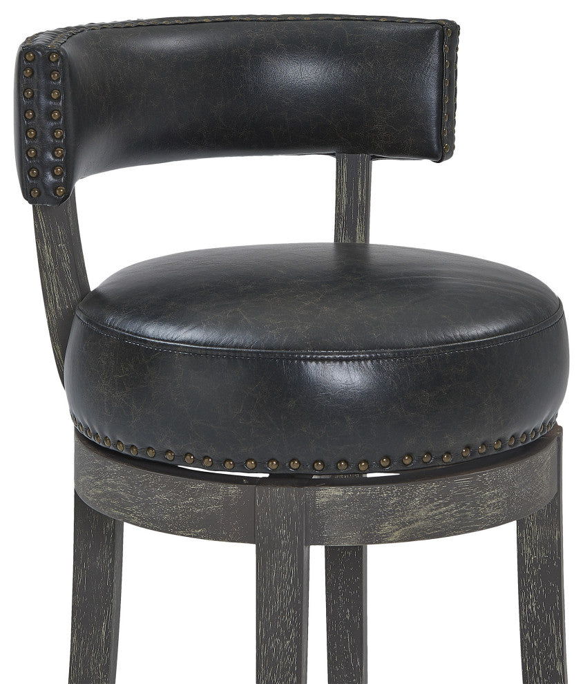 26" Brown Onyx Faux Leather Swivel Wood Counter Stool