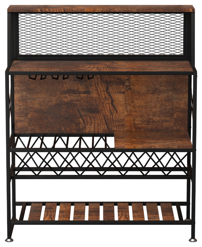 VEVOR Wine Rack Table Bar Cabinet Table w/ Wine Rack & Glass Holder Industrial