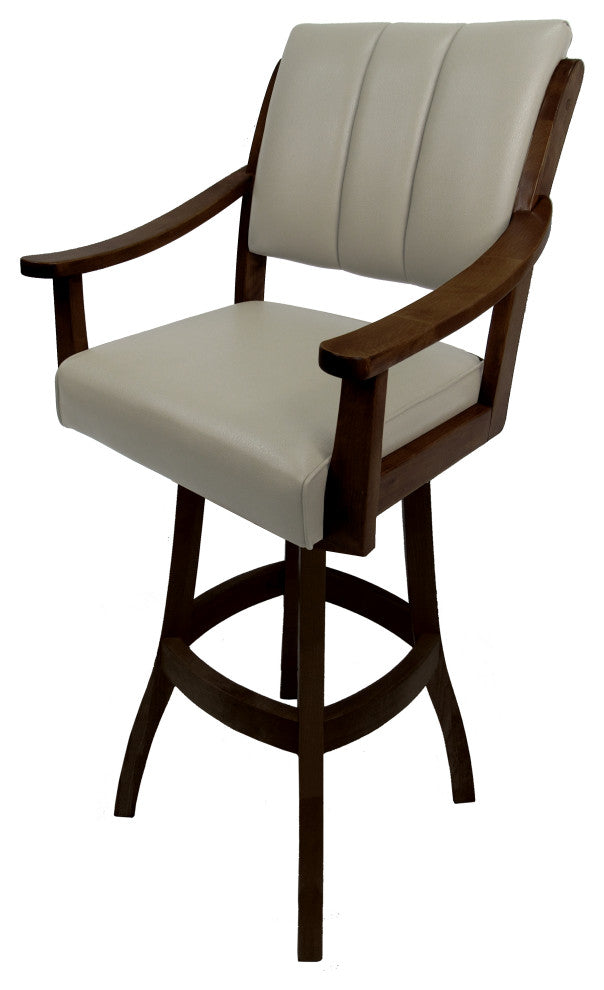 Swivel Counter Wood Bar Stool Casa on S-Base, Ocean Beige Vinyl - Roasted Brown, 30"