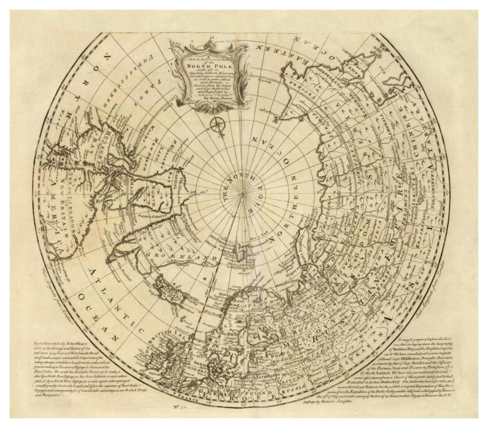 "North Pole, 1747" Digital Paper Print by Emanuel Bowen, 24"x21"