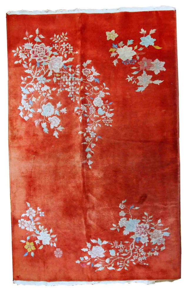 Handmade Antique Art Deco Chinese Rug, 4.1'x6.4', 125cmx195cm 1920s