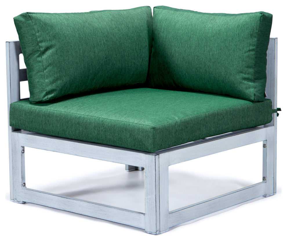 LeisureMod Chelsea 7-Piece Gray Patio Sectional With Fire Pit Table, Green
