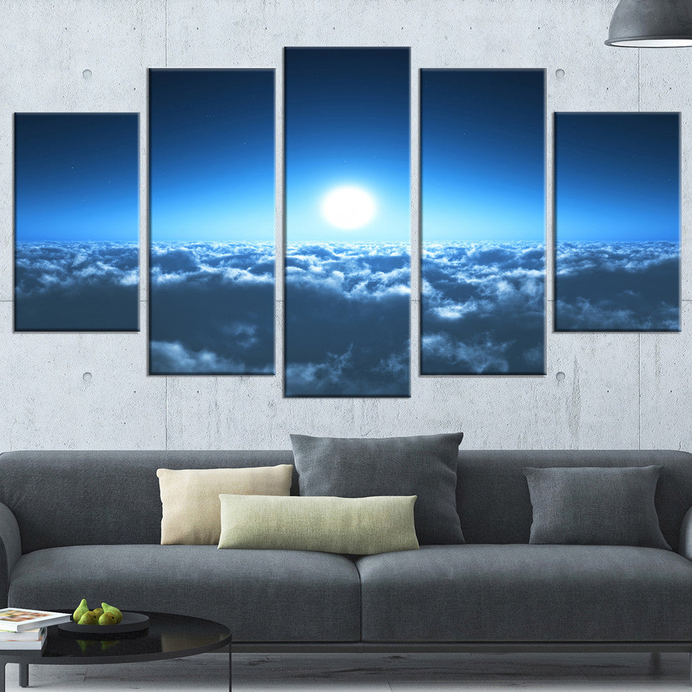 "Night Flight Above Clouds" Extra Large Wall Art Landscape, 5 Panels, 60"x32"