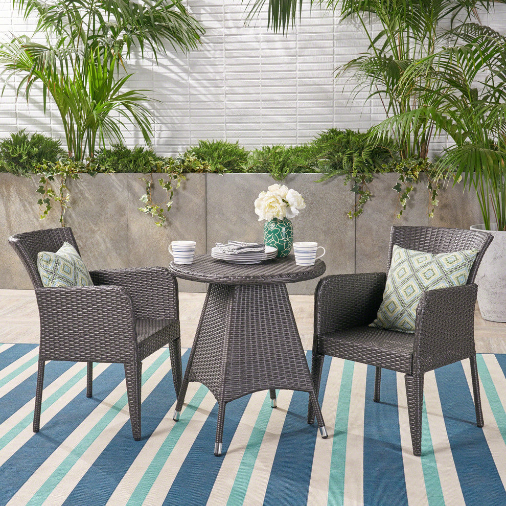 GDF Studio 3-Piece Dilon Outdoor Wicker Bistro Set, Gray