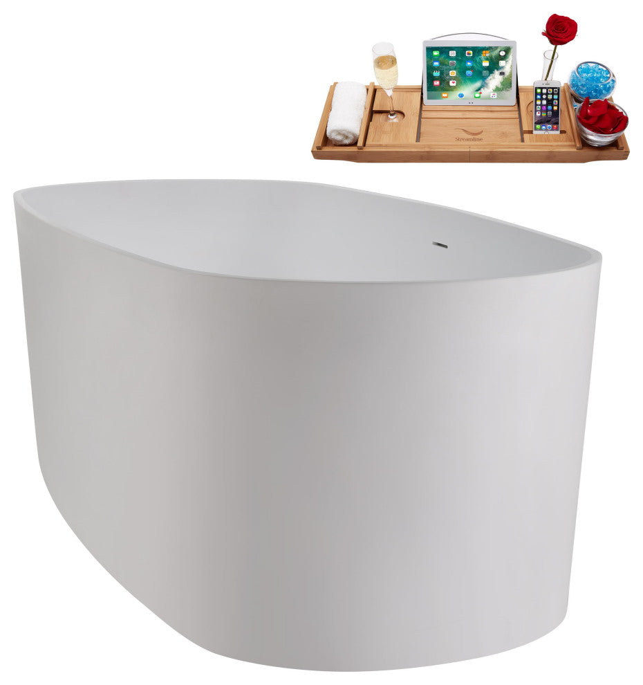 67" Streamline NS5800CH Matte White Stone Resin Bathtub, Tray With Chrome Drain