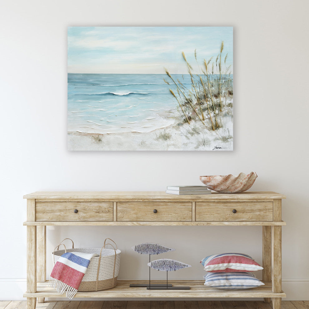 Coastal Beach Scene Hand-Painted Textured Canvas Art