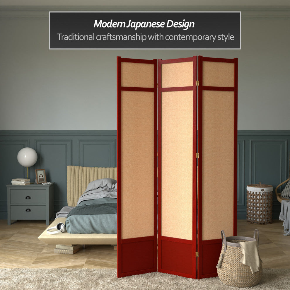 7'' Tall Jute Shoji Screen, 3 Panel, Rosewood