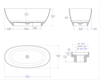 ALFI brand AB9975 59" White Oval Resin Soaking Bathtub