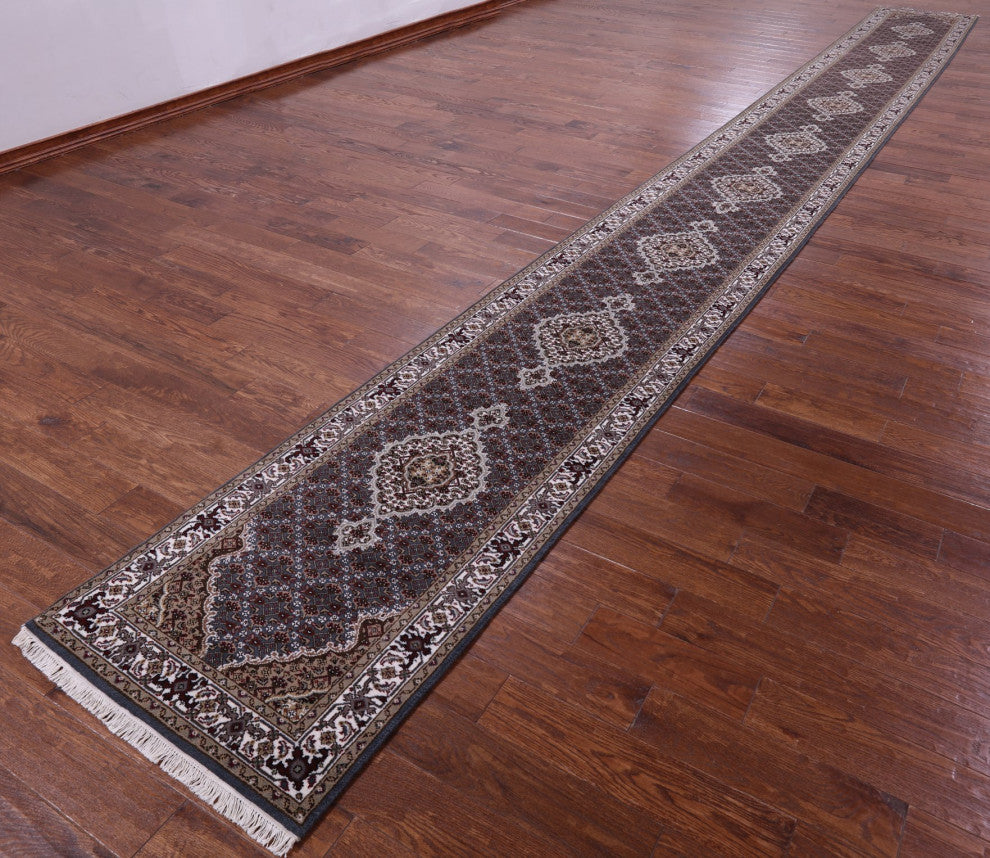 Runner Persian Tabriz Hand Knotted Wool and Silk Rug 2' 6" X 25' 7" Q8941