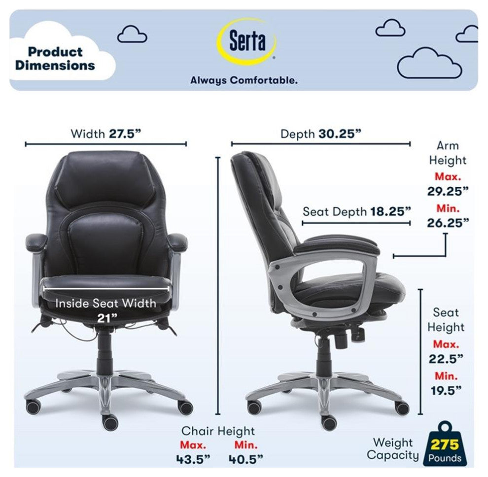 Serta Delvin Wellness by Design Executive Office Chair Bonded Leather Black
