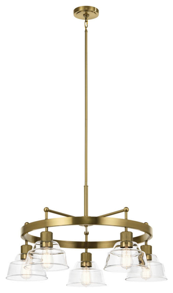 Eastmont 5 Light Chandelier, Clear Glass, Brushed Natural Brass