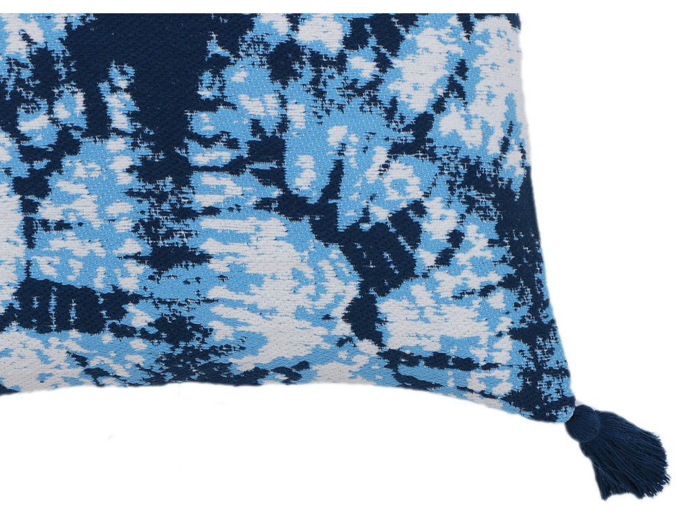 Blue Machine Woven with Tassels Viston Throw Pillow, 20" x 20"