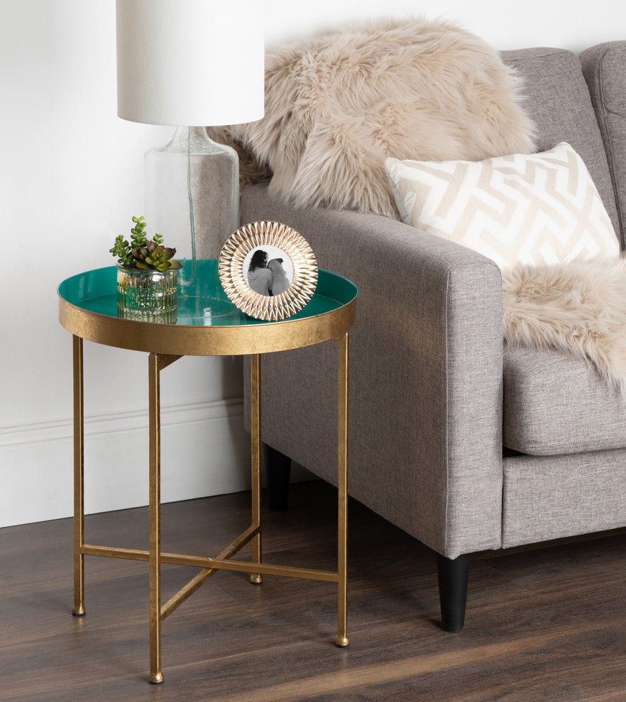 Celia Round Metal Side Table, Gold Teal
