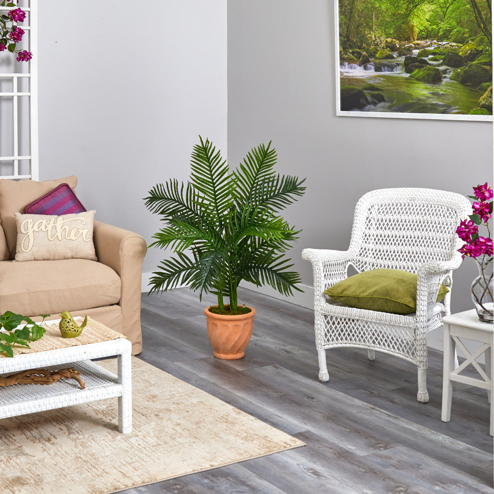 45" Areca Palm Artificial Tree, in Terracotta Planter, Real Touch