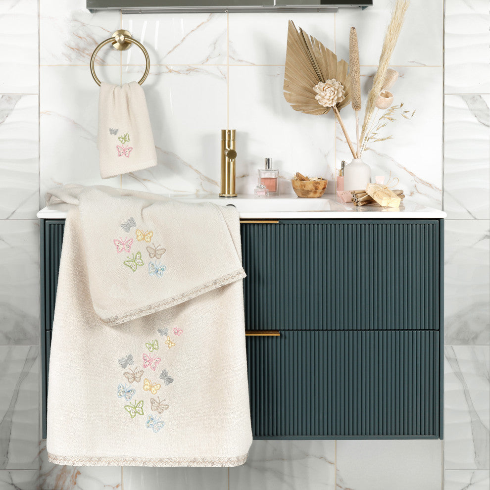 Linum Home Textiles 100% Turkish Cotton MARIPOSA 4PC Embellished Towel Set