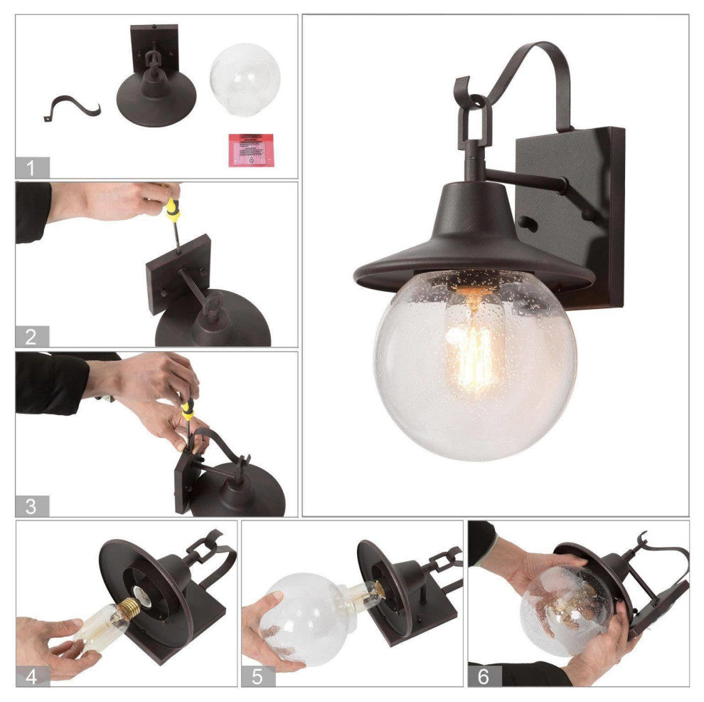 1-Light Antique Bronze/Seeded Glass Farmhouse Mini Outdoor Pendant Light Rusty