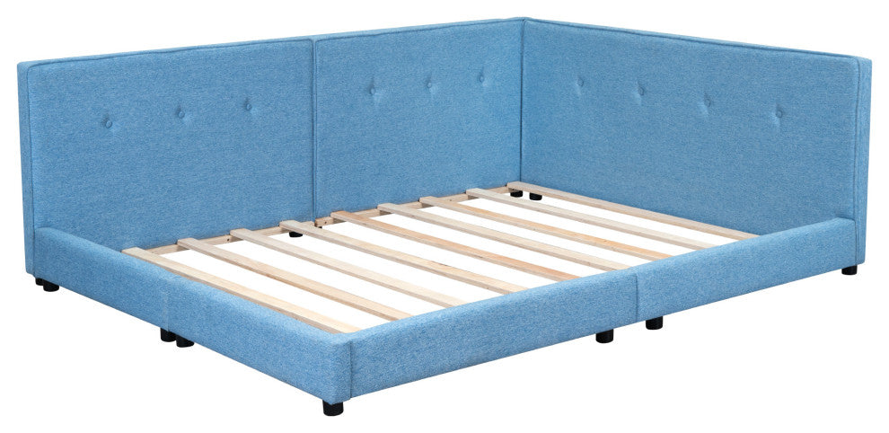 Gewnee Upholstered Full Size platform bed with USB Ports, Blue