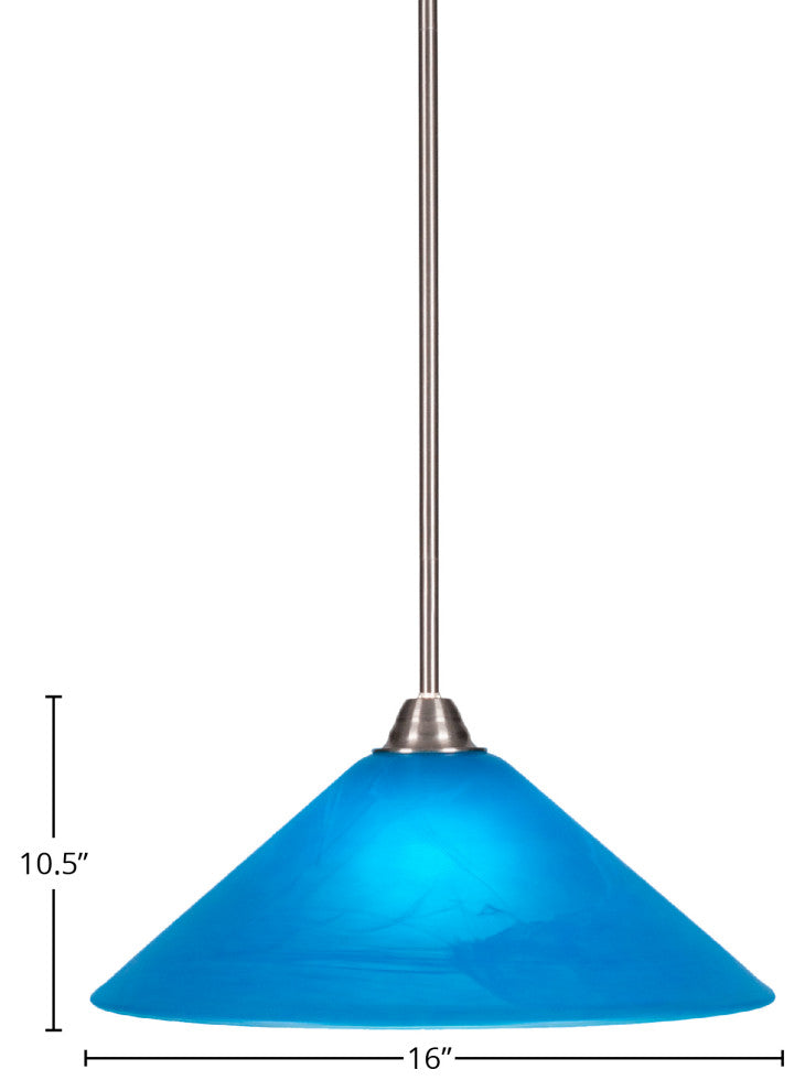 Paramount 1-Light Mini Pendant, Brushed Nickel, 16" Blue Italian Glass