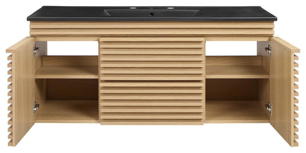 Render 48" Wall-Mount Bathroom Vanity, Oak Black