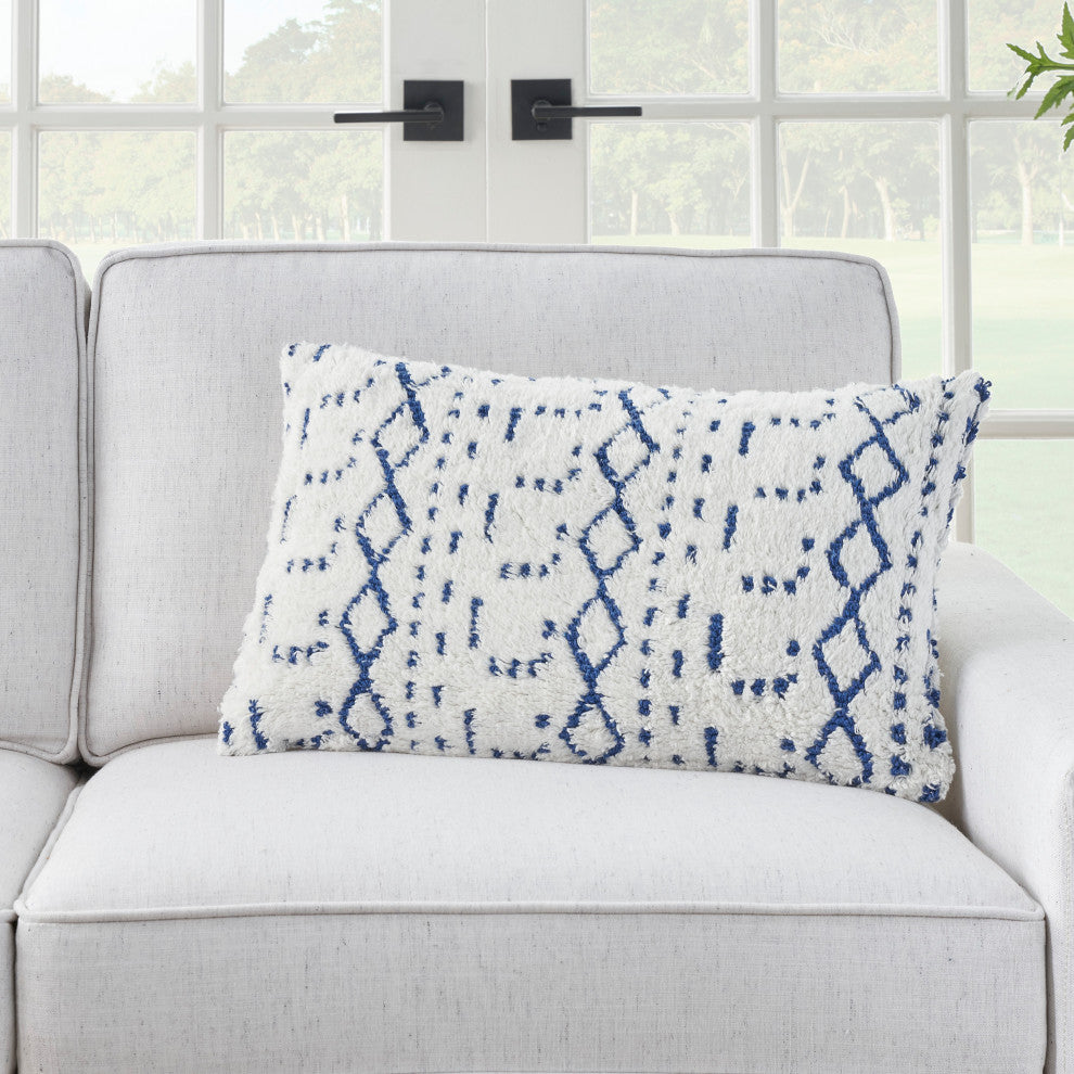 Mina Victory AA019 Throw Pillow, Blue Ink, 12"X20"
