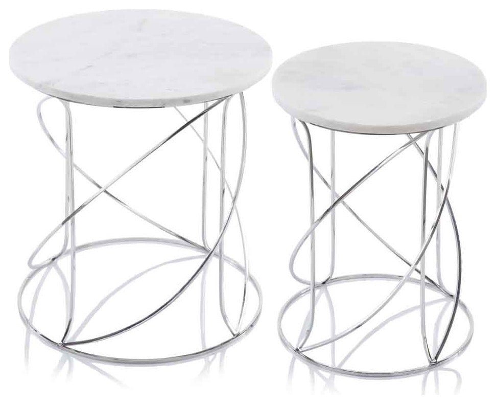 HomeRoots 18" x 18" x 20.5" Buffed White Nested Marble Tables Set of 2