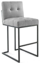 Fabric Bar Stool, Industrial Modern Barstool, Black Metal Tufted Barstool, Grey