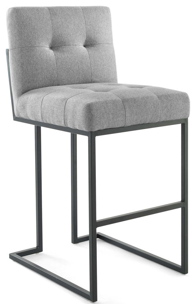 Fabric Bar Stool, Industrial Modern Barstool, Black Metal Tufted Barstool, Grey