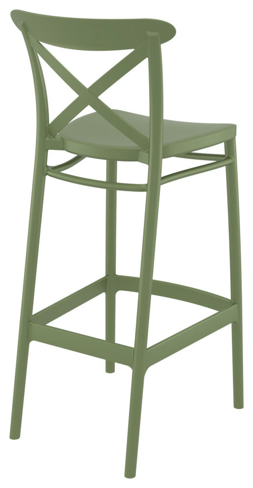 Cross Bar Stool, Set of 2, Olive Green