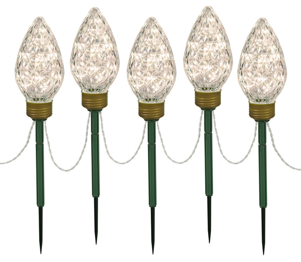 Vickerman x106431 100(5x20Lt Warm White C9 Faceted Bulb Lawn Stake Set