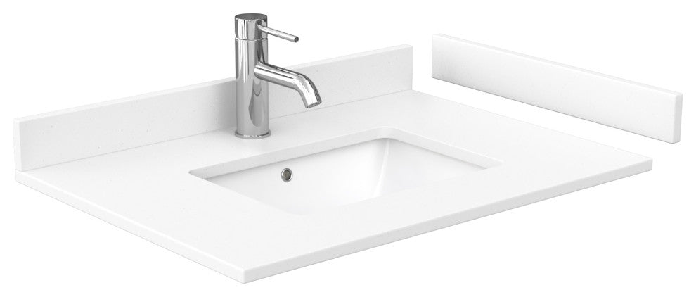 30" Single Bath Vanity, White, White Cult. Marble Countertop, Sink, Gold Trim