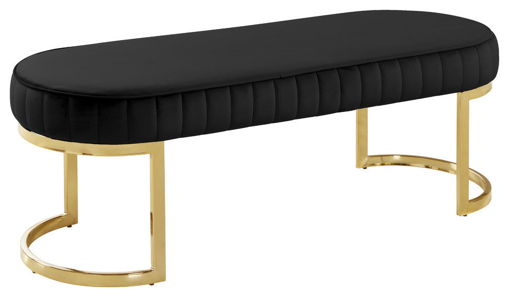 Lemar Velvet Upholstered Bench, Black