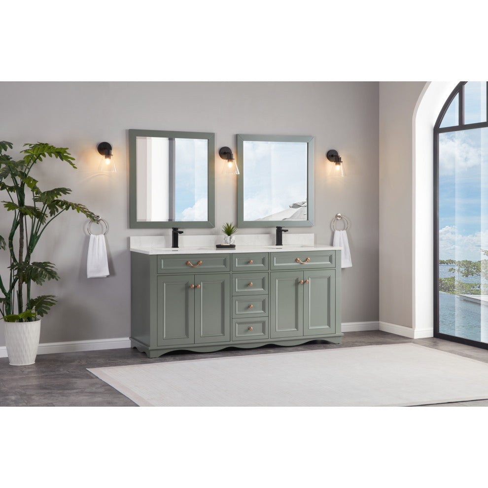 Legion Furniture WS2512 Series Bathroom Sink Vanity, Pewter Green, 72", Artificial Stone Top, Double Sink