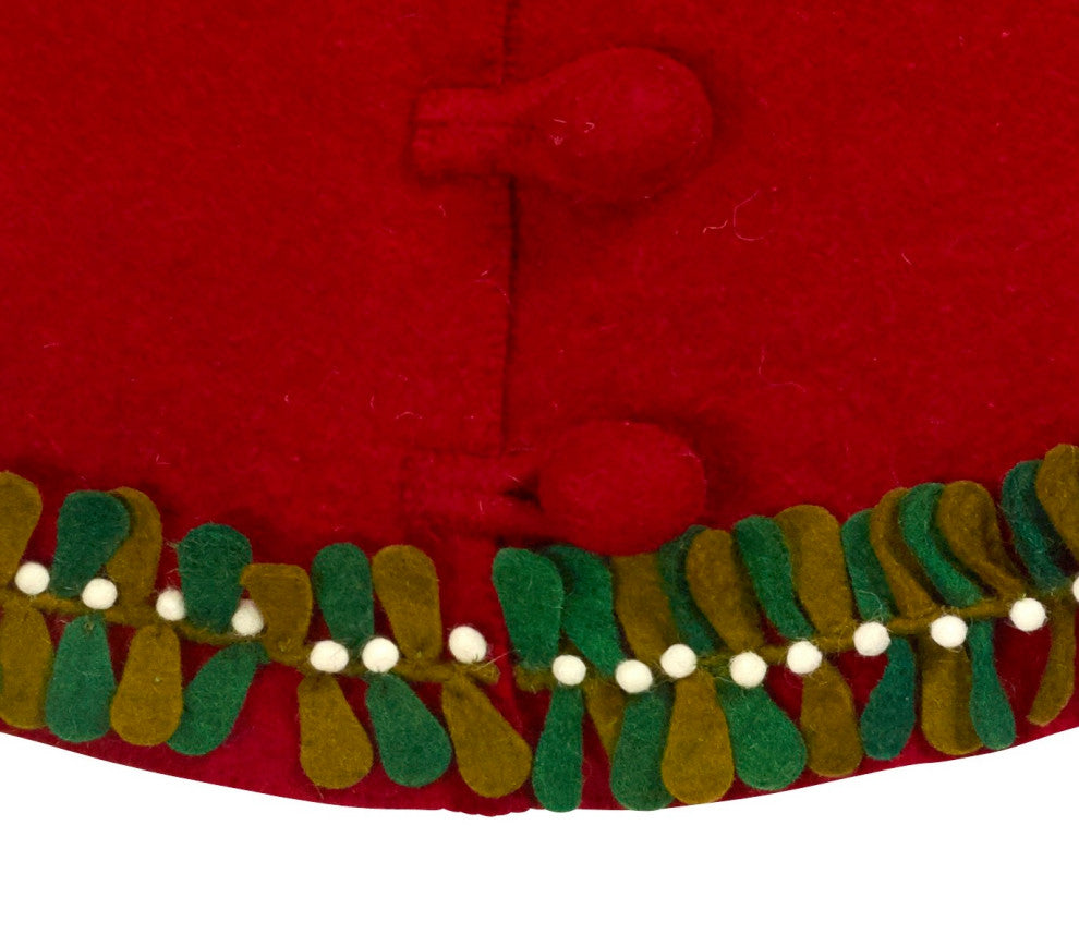 Mistletoe Border on Red Mini Christmas Tree Skirt - 26"
