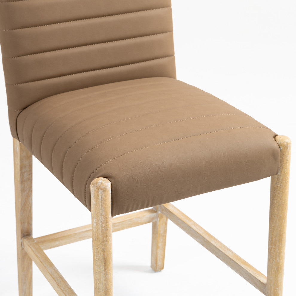 Aimee Upholstered Counter Stool, Brown, Vegan Leather, Natural Oak Finish